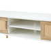 55.12" Rattan TV cabinet, double sliding doors for storage, adjustable shelf, solid wood legs, TV console for living room , White - DTYStore