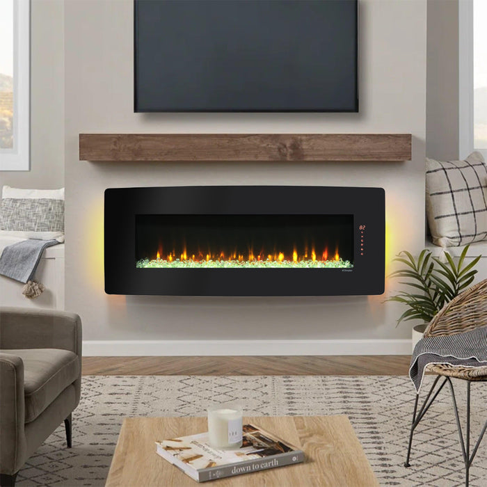 48 inch Curved Front Wall Mounted Electric Fireplace with remote and multi color flame & emberbed - DTYStore