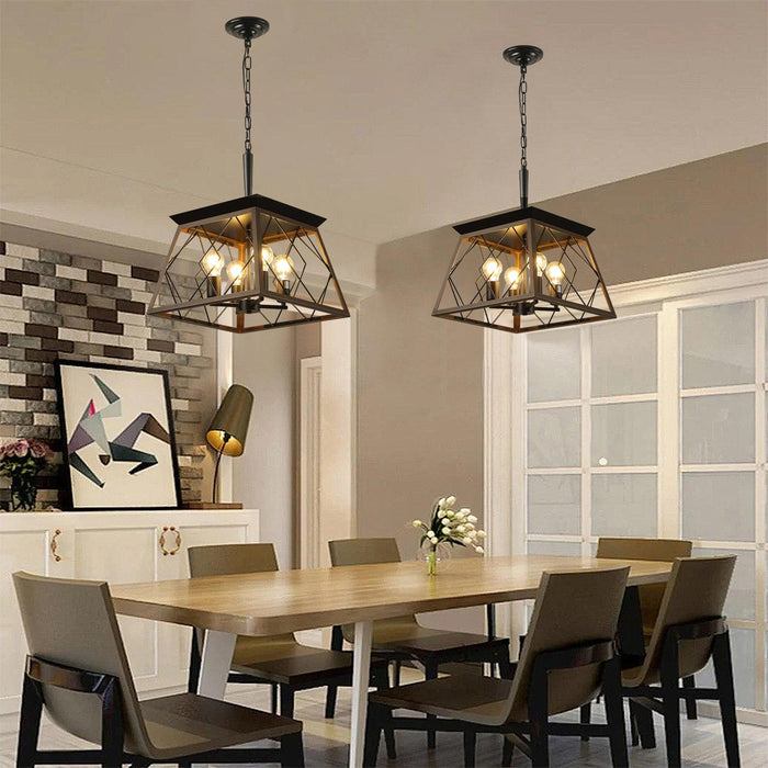 4-Light Farmhouse Chandelier Vintage Antique Chandeliers Light Fixture For Kitchen Dining Room Living Room Walnut (No bulbs)