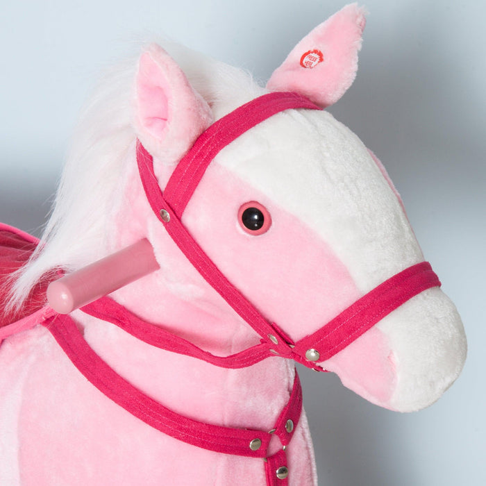 Kids Plush Toy Rocking Horse Pony Toddler Ride on Animal for Girls Pink Birthday Gifts with Realistic Sounds, Pink - DTYStore