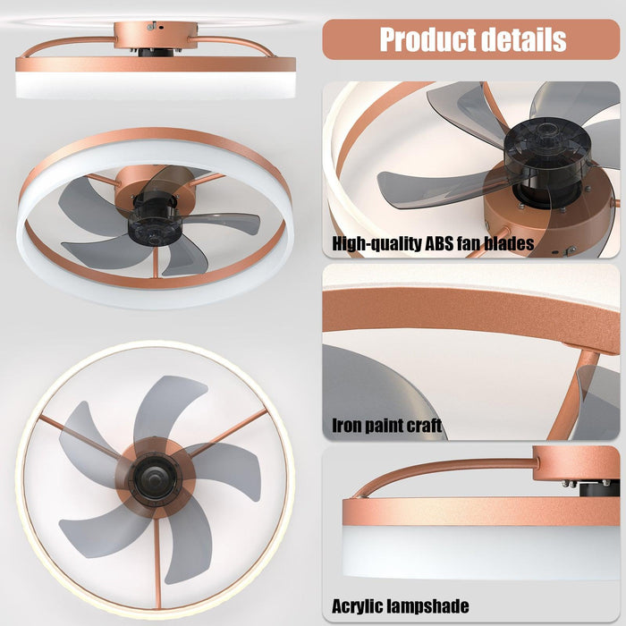 Ceiling Fans with Lights Dimmable LED Embedded installation of thin modern ceiling fans(Rose Gold) - DTYStore