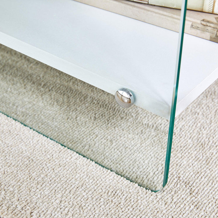 Bedside table with drawers. The board surface is MDF sticker, and both sides are transparent tempered glass. The design is simple and elegant, with excellent storage functions. - DTYStore
