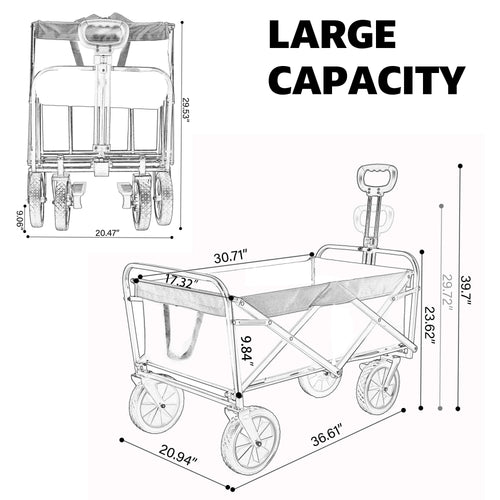150L Collapsible Wagon Cart Foldable, Utility Garden Wagon with 360lbs Weight Capacity, Heavy Duty Portable Sport Wagon with Wheels for Outdoor, Grocery, Shopping - Image 23