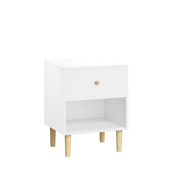 23.22''H Wooden Nightstand with One Drawer One Shelf for Kids, Adults, White