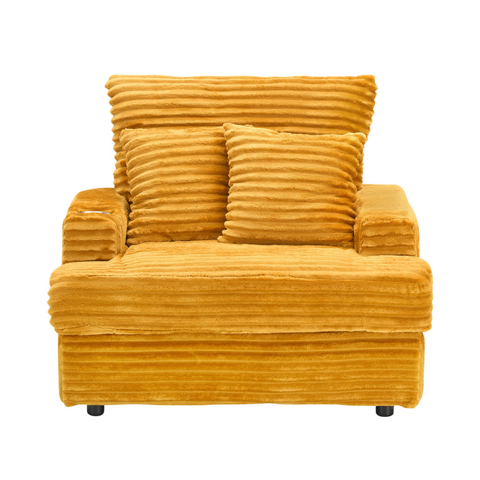39-inch Spring upholstered armchair and Ottoman set - comfortable single sofa with cup holder and corduroy fabric, perfect for living room or bedroom
