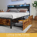 Full Size Bed Frame with Storage Headboard, Metal Platform Bed Frame with 4 Storage Drawers and Charging Station & LED, Metal Support, Noise-Free, No Box Spring Needed, Easy to Assemble - DTYStore