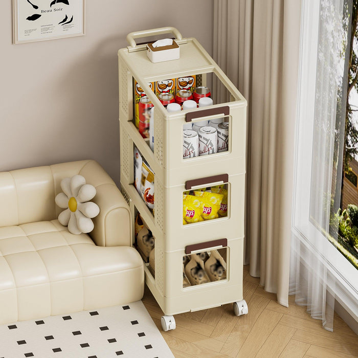 3-Tier Kitchen Storage Cart,Multifunction Utility Rolling Storage Organizer,Mobile Shelving Unit Cart with Lockable Wheels for Bathroom,Laundry,Living Room, beige - DTYStore
