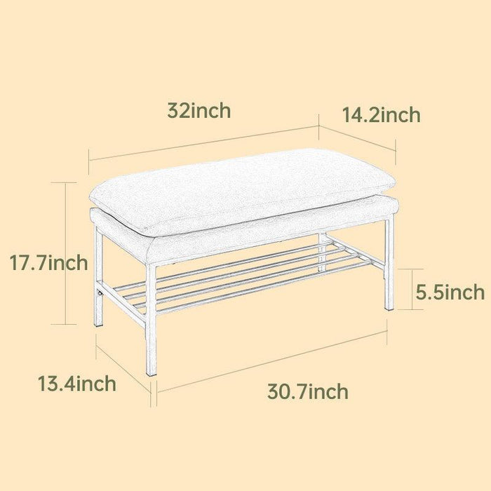 End of Bed Bench with Shelf, Linen Upholstered Storage Shoe Bench, Modern Bedroom Bench with Metal Legs for Living Room, Entryway, Dining Room, 300 LB, Linen Color(Gray) - DTYStore