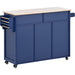 Store Kitchen Cart with Rubber Wood Countertop , Kitchen Island has 8 Handle-Free Drawers Including a Flatware Organizer and 5 Wheels for Kitchen Dinning Room, Dark Blue - DTYStore