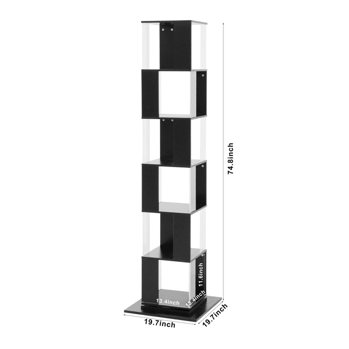 6 tier Rotating Bookshelf, Floor Rack Simple Bookcase with Acrylic plate Student Multi-Function Creative Bookshelf for Living Room with anti-toppling base - DTYStore