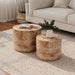 Nesting Coffee Table Set of 2, Modern Round Coffee Table, Wooden Circle Accent Tables for Small Spaces Living Room Bedroom Balcony Office Drum Side Table, Natural Burl - DTYStore