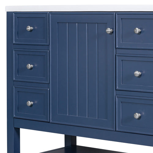 36' Bathroom Vanity with Sink, One Cabinet and Three Drawers, Solid Wood and MDF Board, Blue (Old Sku:SY999505AAC-6) - Image 35