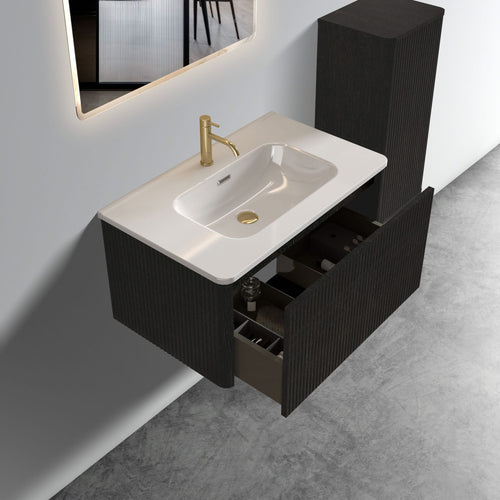 U057-Etna30W-308 Etna 30' Striped Brushed Black Oak Floating Bathroom Vanity with White Ceramic Sink, Bathroom Vanity for Modern Bathroom, One-Piece White Basin without Drain, Pre-assembled - Image 4