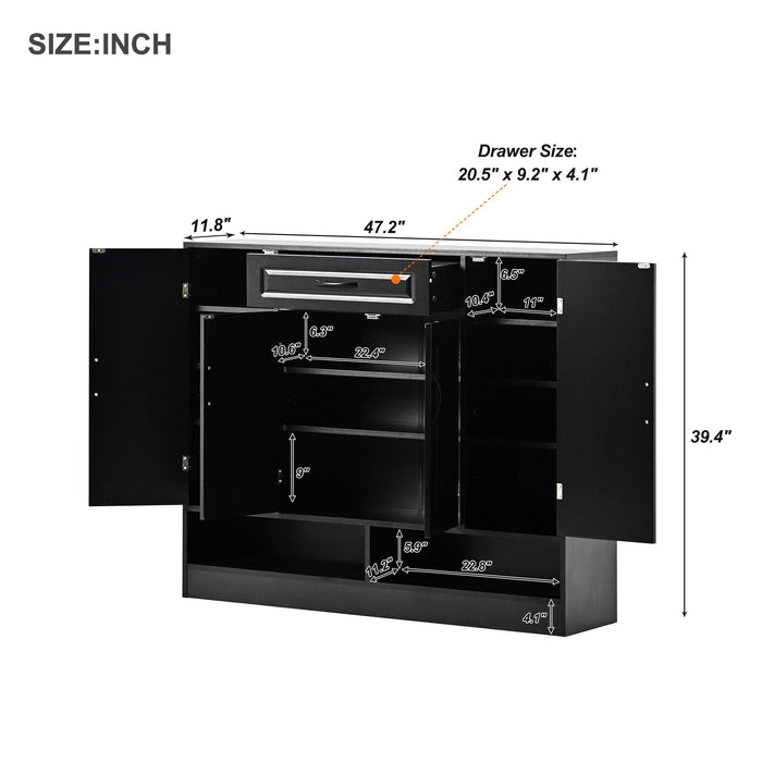 Sleek and Modern Shoe Cabinet with Adjustable Shelves, Minimalist Shoe Storage Organizer with Sturdy Top Surface, Space-saving Design Side Board for Various Sizes of Items, Black - DTYStore