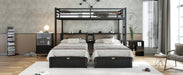 Full XL Over Twin & Twin Triple Bunk Bed with Drawers, Multi-functional Metal Frame Bed, Bed Head with Shelving & USB, Black - DTYStore