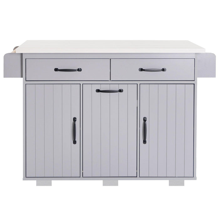 Kitchen Island with Trash Can Storage Cabinet, Kitchen Cart with Drop Leaf, Spice Rack, Towel Rack and Drawer, Rolling Kitchen Island on Wheels with Adjustable Shelf, Grey - DTYStore