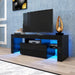 Black TV Stand with LED RGB Lights,Flat Screen TV Cabinet, Gaming Consoles - in Lounge Room, Living Room and Bedroom(Black) - DTYStore