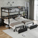 Full XL Over Twin & Twin Triple Bunk Bed with Drawers, Multi-functional Metal Frame Bed, Bed Head with Shelving & USB, Black - DTYStore