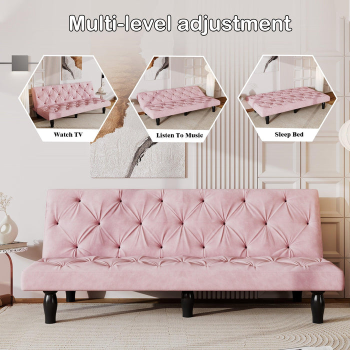Sofa to Sofa Bed Transformation: 66" Pink Velvet Sofa Bed, Ideal for Family Living Rooms, Apartments & Bedrooms - DTYStore