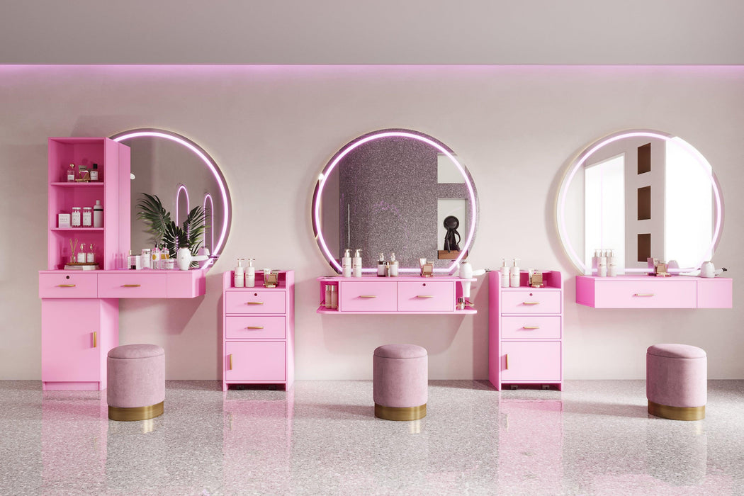 Pink Modern Simple Hair Desk, Multi-Layer Storage Space - DTYStore