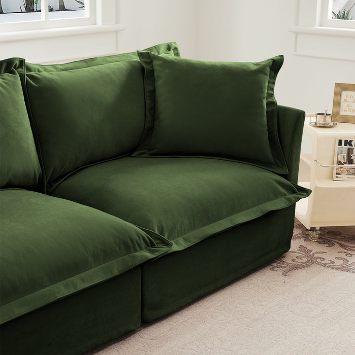 Upholstered Slipcovered Armchair with Ottoman, Deep Seat Armchair W/ Wide Ottoman for Living Room, Armchair Sets with Large Soft Pillows(Set of 2),Chenille Fabric,Green