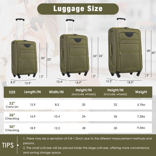 Softside Luggage Expandable 3 Piece Set Suitcase Upright Spinner Softshell Lightweight Luggage Travel Set - Image 3