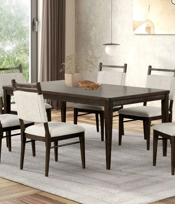 7pc Dining Room Set Dark Walnut Wooden Dining Table 6x Side Chairs Rubber wood Modern Kitchen Dining Default -DTYStore