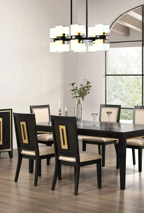 7pc Dining Set Contemporary Espresso Dining Table Glass Insert Top 6x Chairs Wooden Kitchen Dining Room Furniture Default -DTYStore