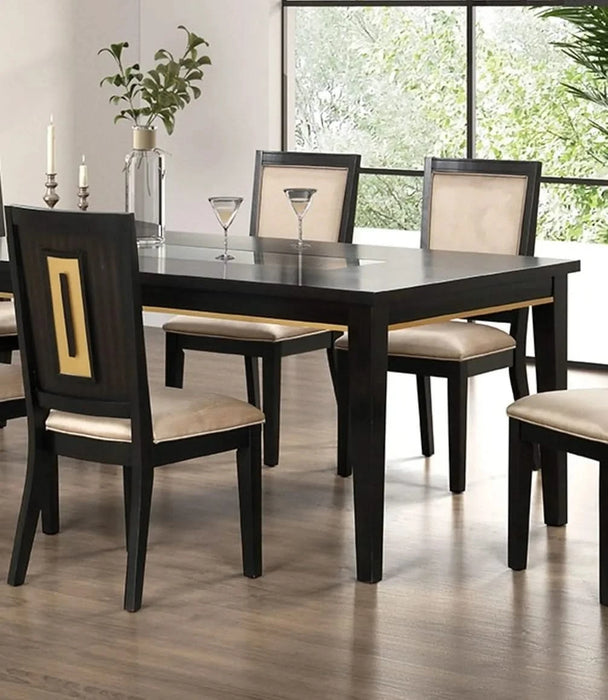 7pc Dining Set Contemporary Espresso Dining Table Glass Insert Top 6x Chairs Wooden Kitchen Dining Room Furniture Default -DTYStore
