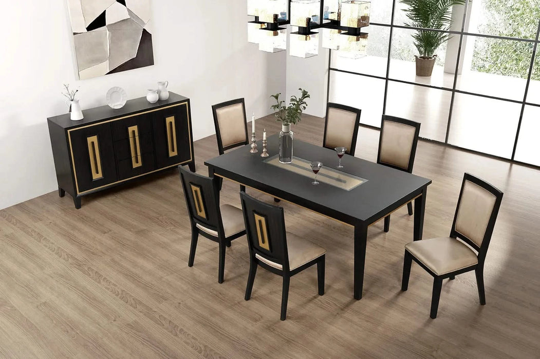 7pc Dining Set Contemporary Espresso Dining Table Glass Insert Top 6x Chairs Wooden Kitchen Dining Room Furniture Default -DTYStore