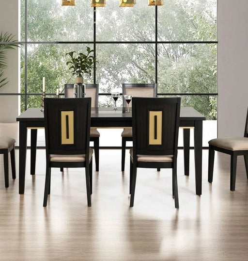 7pc Dining Set Contemporary Espresso Dining Table Glass Insert Top 6x Chairs Wooden Kitchen Dining Room Furniture Default -DTYStore