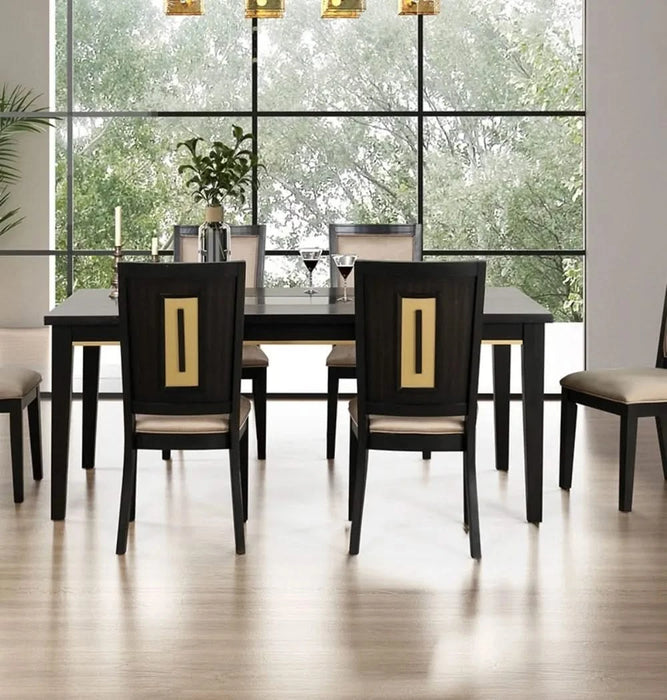 7pc Dining Set Contemporary Espresso Dining Table Glass Insert Top 6x Chairs Wooden Kitchen Dining Room Furniture Default -DTYStore