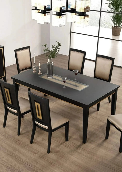 7pc Dining Set Contemporary Espresso Dining Table Glass Insert Top 6x Chairs Wooden Kitchen Dining Room Furniture Default -DTYStore