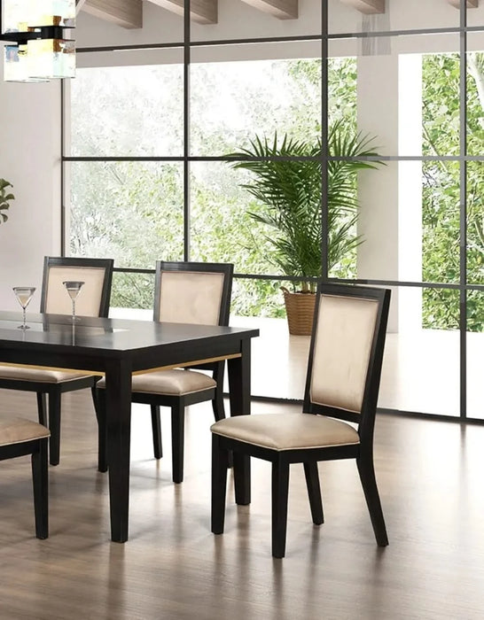 7pc Dining Set Contemporary Espresso Dining Table Glass Insert Top 6x Chairs Wooden Kitchen Dining Room Furniture Default -DTYStore