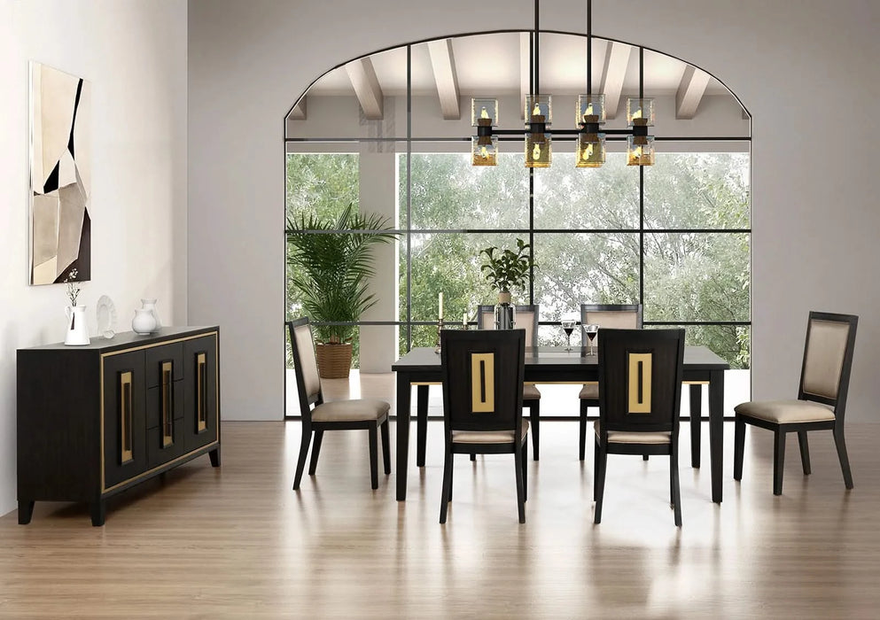 7pc Dining Set Contemporary Espresso Dining Table Glass Insert Top 6x Chairs Wooden Kitchen Dining Room Furniture Default -DTYStore