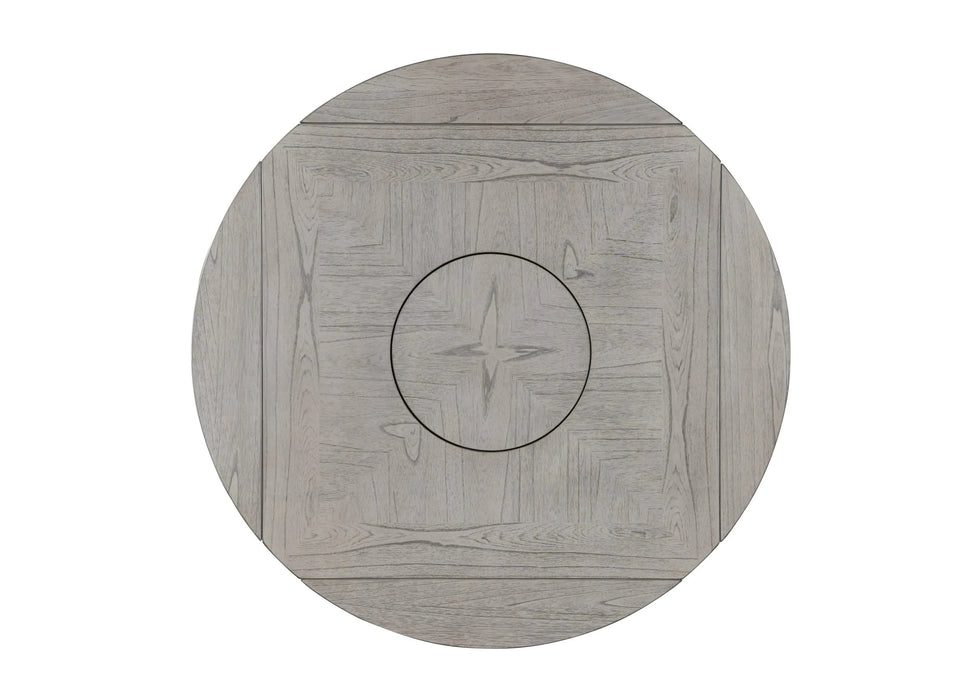 7pc Farmhouse Contemporary Counter Height Dining Set Storage Table Single Pedestal Round Black Gray Natural Grain Integrated Turntable Drop Leaves Built-in Shelving Fabric Upholstery Chairs Default -DTYStore