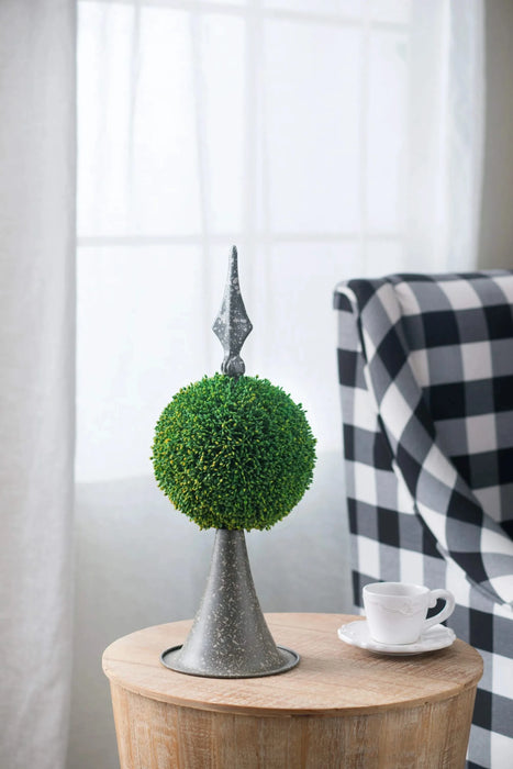 7x7x17' Faux Boxwood Topiary Sphere on Metal Spire Default -DTYStore