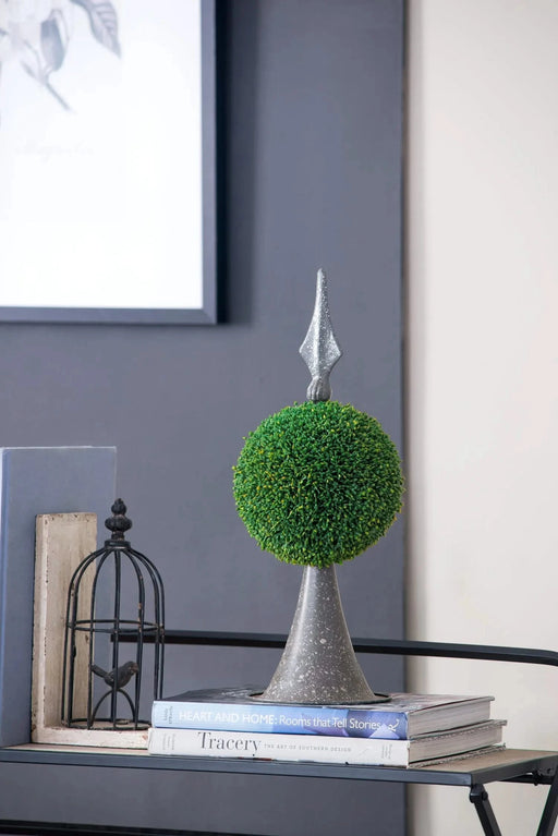 7x7x17' Faux Boxwood Topiary Sphere on Metal Spire Default -DTYStore