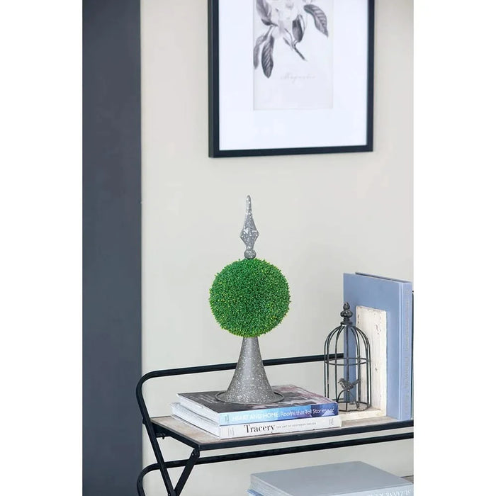 7x7x17' Faux Boxwood Topiary Sphere on Metal Spire Default -DTYStore