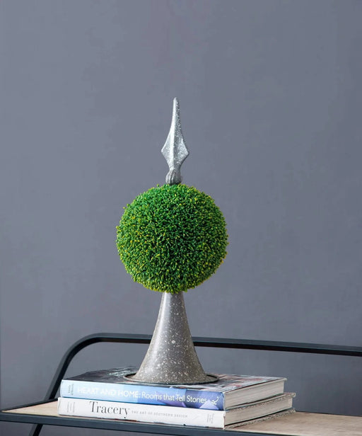 7x7x17' Faux Boxwood Topiary Sphere on Metal Spire Default -DTYStore
