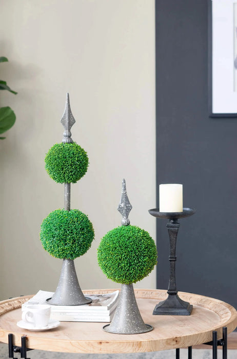 7x7x17' Faux Boxwood Topiary Sphere on Metal Spire Default -DTYStore