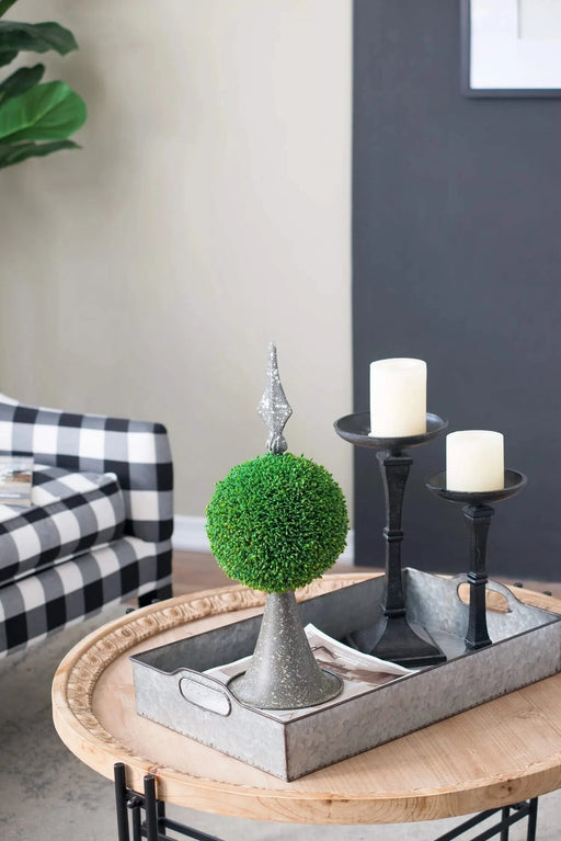 7x7x17' Faux Boxwood Topiary Sphere on Metal Spire Default -DTYStore