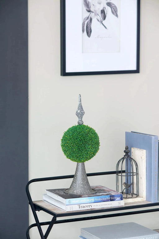 7x7x17' Faux Boxwood Topiary Sphere on Metal Spire Default -DTYStore