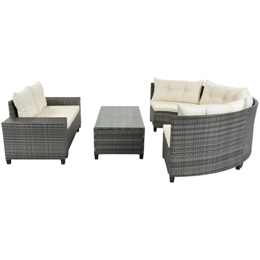 8-Piece Outdoor Wicker Round Sofa Set with Rectangular Coffee Table Default -DTYStore