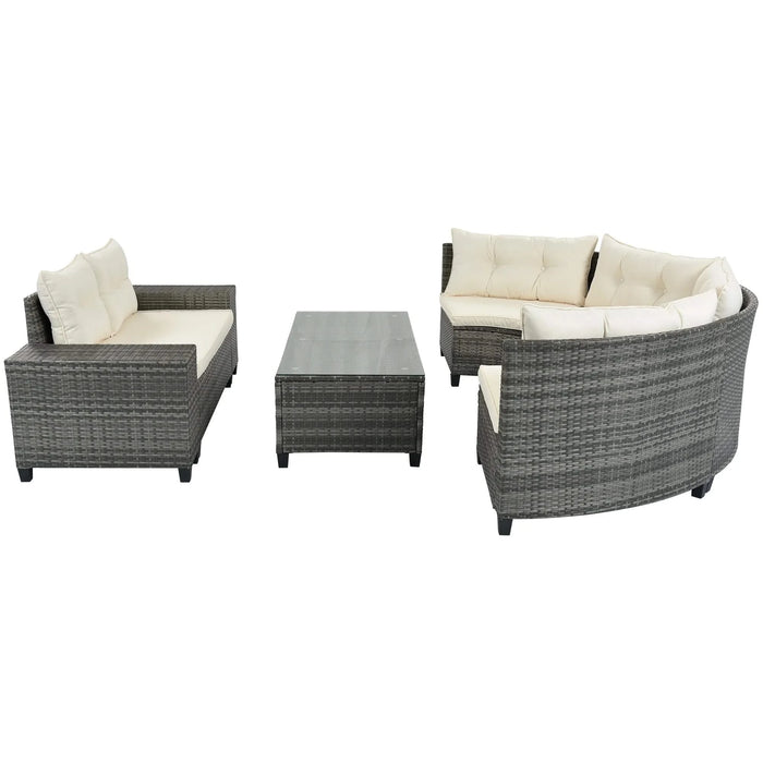 8-Piece Outdoor Wicker Round Sofa Set with Rectangular Coffee Table Default -DTYStore
