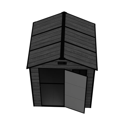 Campcraft 6*6ft resin storage shed, high quality pp material, strong structure, waterproof, rust and UV proof, large storage space, 12mm thick pp board, HD window lighting Black wood grain color - Image 18