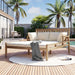 Outdoor Daybed, Patio Daybed with Four Pillows, Wooden Outdoor Bed with Curved Armrests for Poolside, Backyard, Garden (Light Teak+Beige Cushion) - DTYStore
