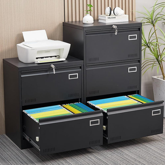 2 Drawer Metal Lateral File Cabinet with Lock,Office Vertical Files Cabinet for Home Office/Legal/Letter/A4,Locking Metal File Cabinet,Assembly Required (Black,with 2 Drawer) - DTYStore