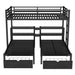 Full XL Over Twin & Twin Triple Bunk Bed with Drawers, Multi-functional Metal Frame Bed, Bed Head with Shelving & USB, Black - DTYStore