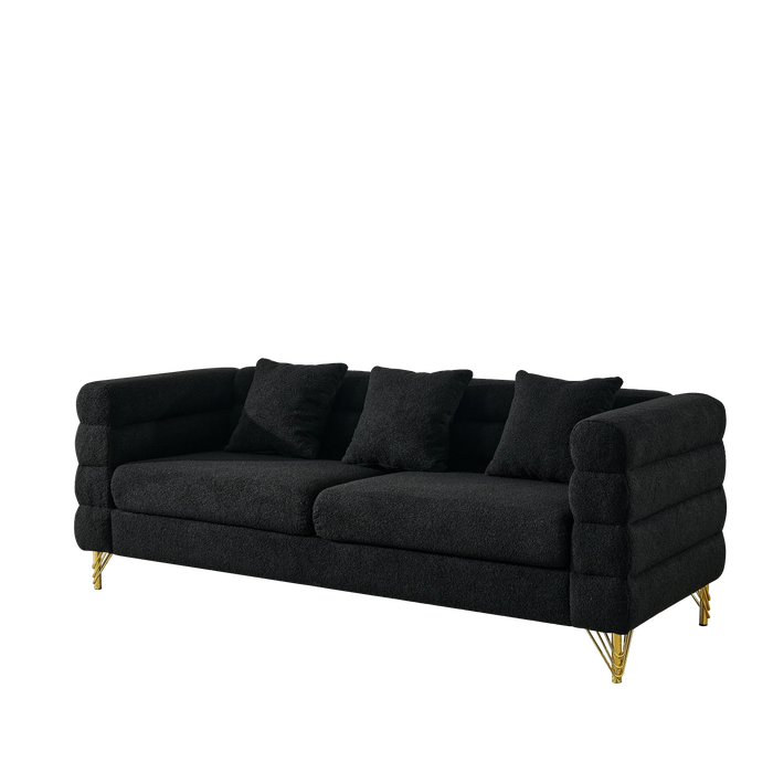 81 Inch Oversized 3 Seater Sectional Sofa, Living Room Comfort Fabric Sectional Sofe-Deep Seating Sectional Sofa, Soft Sitting with 3 Pillows for Living Room,Bedroom,Office, Black teddy(W834S00035) Default -DTYStore